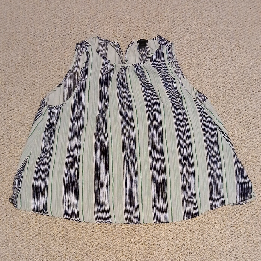 Ann Taylor Sleeveless Striped Blouse - Navy and White Size Xl
